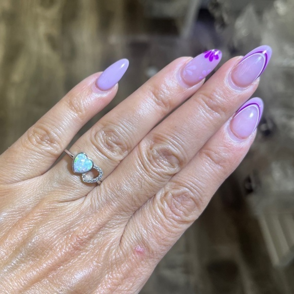 New 925 Sterling Silver Opal Double Heart Ring size 6 7 8 9
